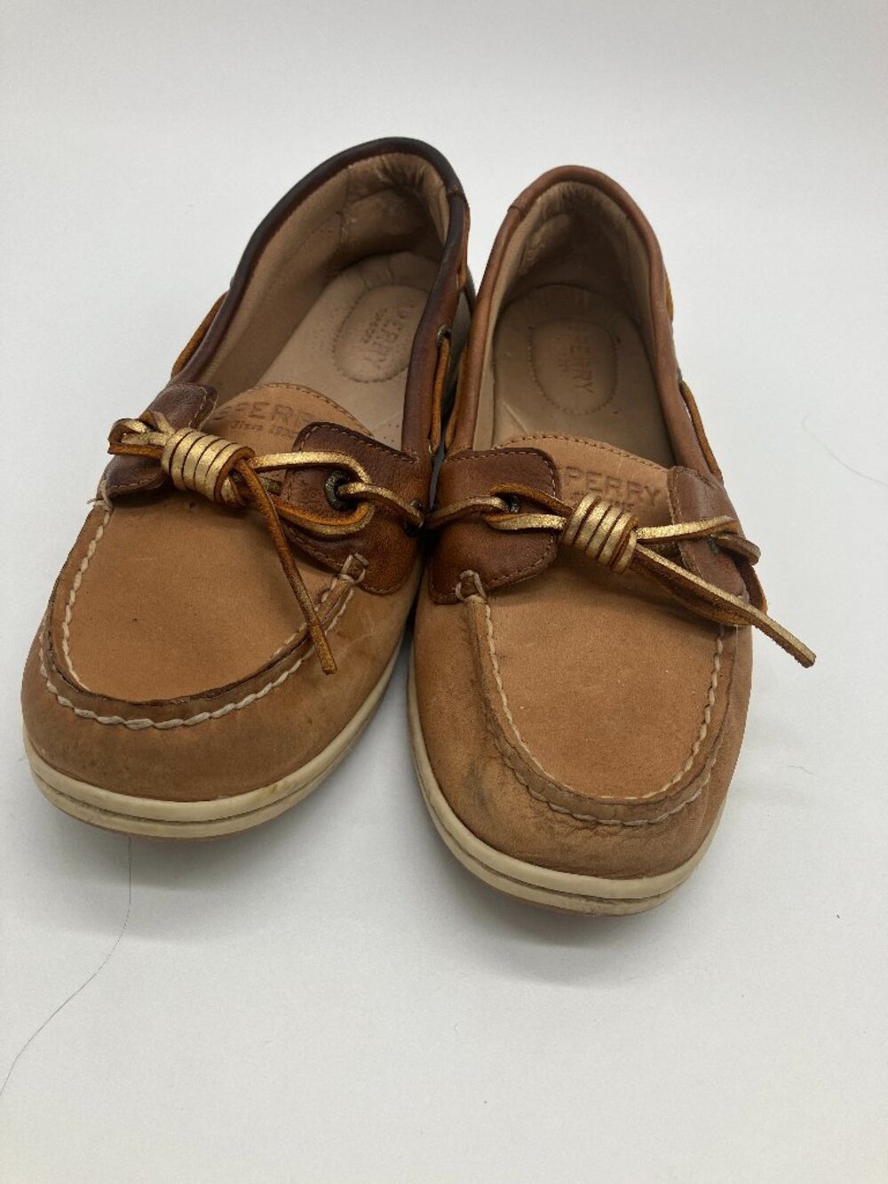 Sperry Womens Sz 8M Top-Sider Angelfish Brown Leather/Canvas Boat Shoes STS97211